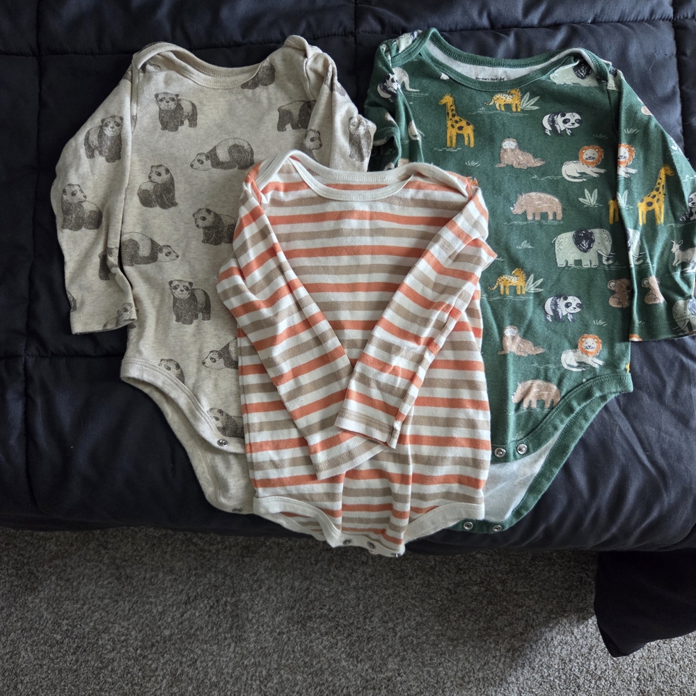 Set of Three Baby Bodysuits with Animal Prints